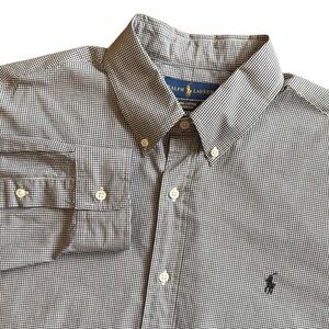 Ralph Lauren Black/White Gingham Check Button Down Shirt 100% Cotton Stretch XL